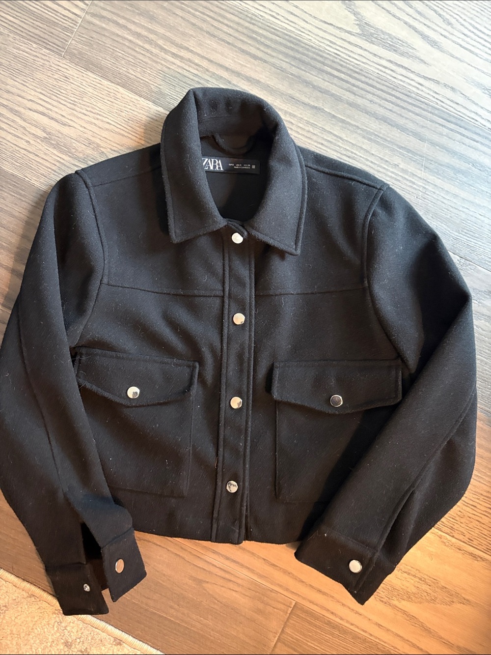 Zara Black Snap-Front Cropped Jacket